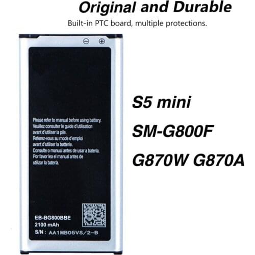 Original High Quality EB-BG800CBE Battery For Samsung GALAXY S5 mini S5MINI SM-G800F G870W G870a EB-BG800BBE NFC 2100mAh