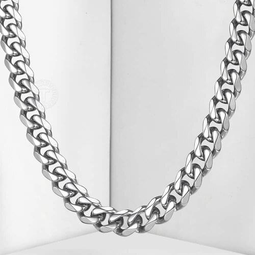 Davieslee 10.5mm Necklace for Men Jewelry Mens Necklaces 316L Stainless Steel Curb Cuban Link Chain New Fashion LHN05