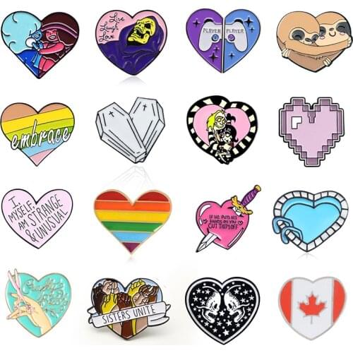 Multi style heart Enamel Brooch Lapel Pin rainbow sisters embrace skeleton coffin Swimming pool Feminism Fashion creative Badge