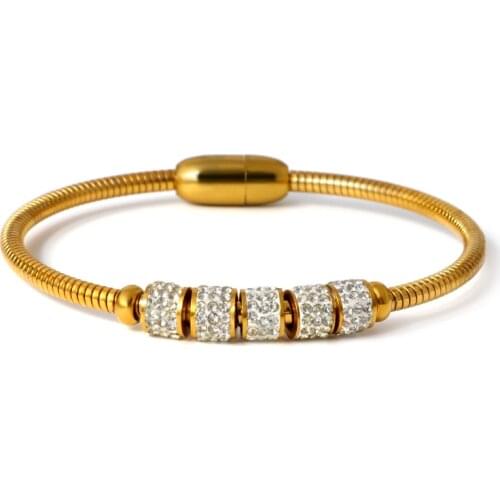 Luxury Square Crystal Bead Bracelets & Bangles For Women Jewelry Stainless Steel Cuff Bangle Gold Sliver Bijou Accessory