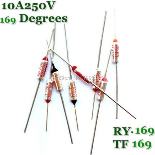 RY 10pcs/lot New Micro thermal fuse 10A250V 169 Degrees Tf 169 C Mini temp fuse metal shell Thermal Cutoff RY-169 RY169