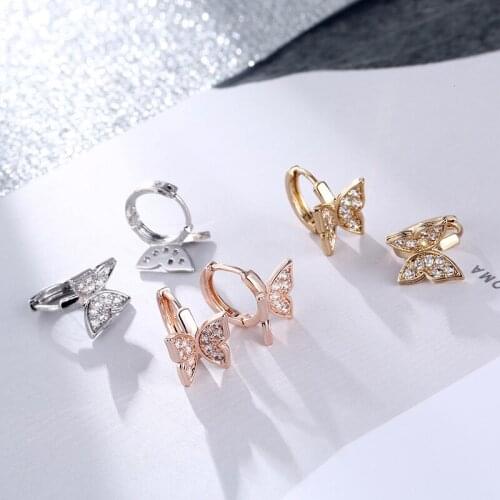 Stud Earrings For Women Beautiful Delicate Butterfly Cubic Zirconia 3 Color Birthday Party Gift Fashion Jewelry KBE247