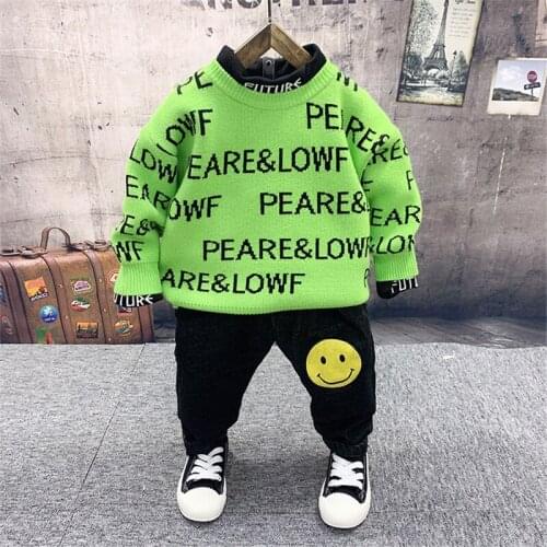 2 3 4 5 6 Y Boys Suits Casual Letter Sweater Thick Long-sleeved Shirt Plus Velvet Fashion Jeans Toddler Clothing Boy Sportswear