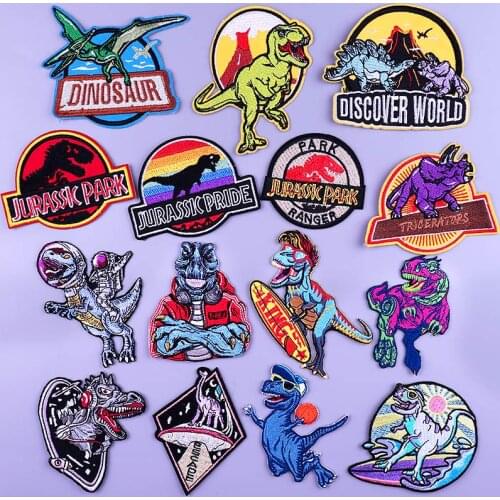 Pulaqi Jurassic Park Iron On Patch For Clothing Thermoadhesive Patches Dinosaur Badge Ironing Stripes Patches On Clothes DIY