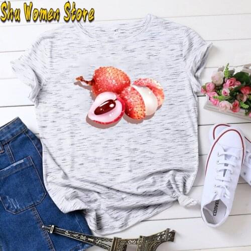 Women 2021 litchi Fruit Casual 90s Cartoon Short Sleeve Sweet Summer Fashion Print Lovely Clothes Tops Tees Tshirt T-Shirt