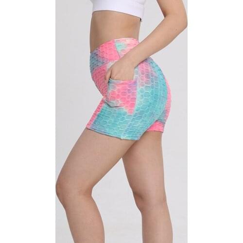 Tie-dye Bubble Fitness Sports Shorts E-Girls Women Jacquard High-waisted Push Up Elastic Short Pants Leggings Female Oversize