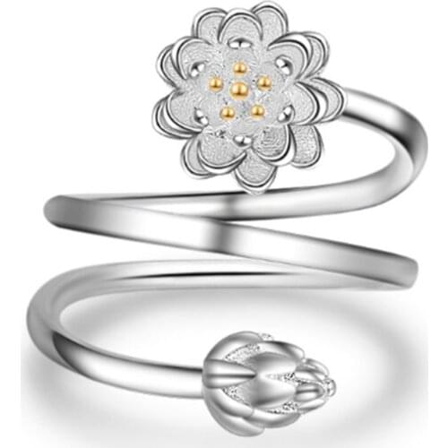 Korean version of the female personality popular wild fashion literary fresh double lotus silver plated rings SA056