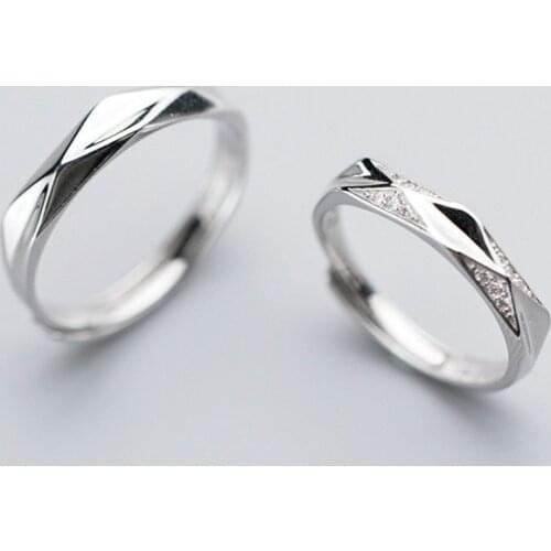 100% 925 Sterling Silver Rings For Women zircon Couple Open Ring Men Femme Jewelry Valentines Day Student Gift