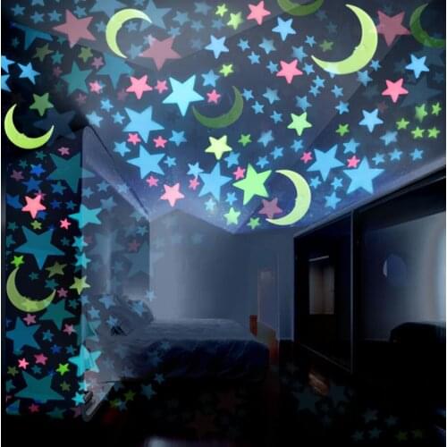 1 Set 3D Luminous Stars Moons Light In The Dark Wall Stickers Fluorescent Wall Stickers For Kids Bedroom Ceiling Home Decor Toys