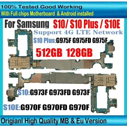 512GB Unlocked Motherboard For Samsung Galaxy S10 Plus G975F G975FD G975U S10 G973F G973U G973FD S10E G970F G970U mainboards