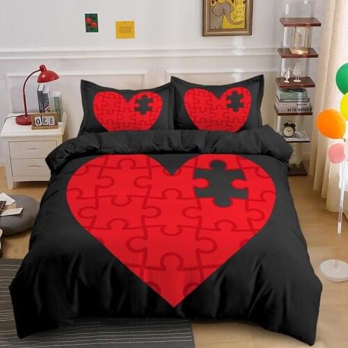 Luxury 3D Love Heart Print 2/3Pcs Kids Bedding Sets Comfortable Couple Duvet Cover Pillowcase Home Textile Queen and King Size