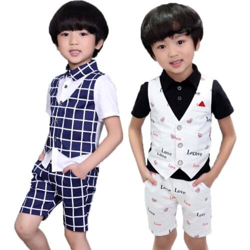 2019 Spring Boys Clothing Set Summer Baby Suit Vest Shorts Children Kid Clothes Suits Formal Wedding Birthday Party Costume