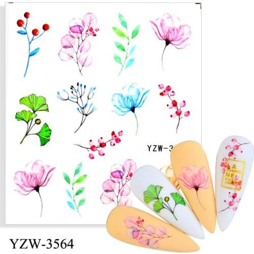 4PCS Flower Series Nail Water Decal Stickers Sakura Daisy Lavender Floral Pattern Transfer Sticker Manicure Nail Art Decoration