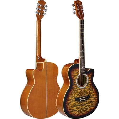 1pcs 40inch Acoustic Guitar Yellow Tiger flame Printed Basswood Body Rosewood Fingerboard Musical Instrument with hardcase