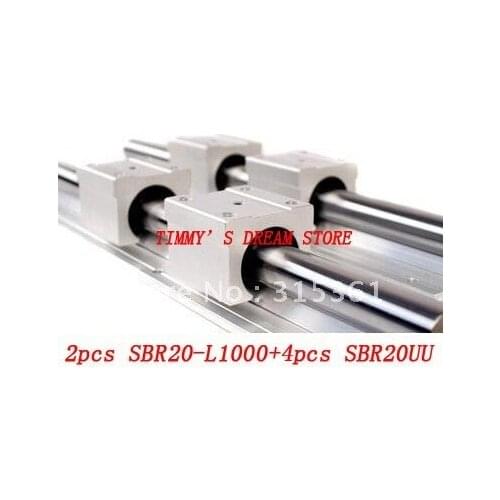 Free Shipping 2pcs SBR20-1000mm Linear Bearing Rails + 4pcs SBR20UU Bearing Locks CNC X Y Z