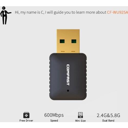 COMFAST 925A Drive-Free 5G Dual-Frequency 650M Wireless Network Card Desktop Wifi Receiver Mini USB Transmitter Plug And Play