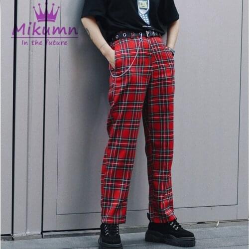 New Summer Harajuku Women Casual Plaid Pants Female Fashion High Waist Harem Pants Punk Streetwear Mujer Trousers