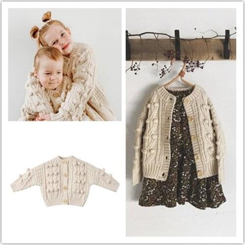 Kids Knitted Cardigan Girls Winter Coat With Hand-stitched Crochet Bubbles 1-8Year