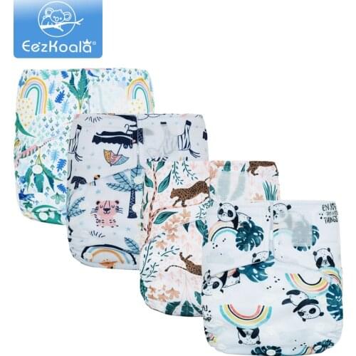 EezKoala 4PCS/Set Eco-friendly Cloth Diaper Fast Dry Cloth Baby Diapers Reusable&Washable Insert Nappy Snap/Hook&Loop Closure