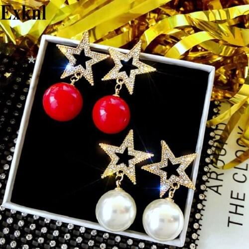 Exknl Wedding Star Simulated Pearl Korean Drop Earrings Women Shiny Earing Bridal Hot Trendy Earrings For Women Fashion Jewelry