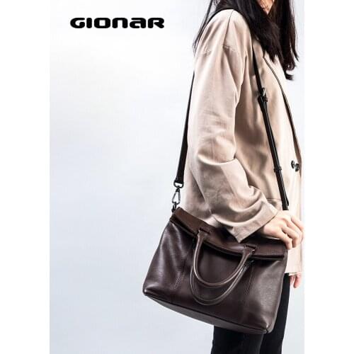 GIONAR Genuine Real Soft Leather Top-handle Tote Bag Vintage Dark Brown Purse Handbag Vertical Crossbody Shoulder Bag
