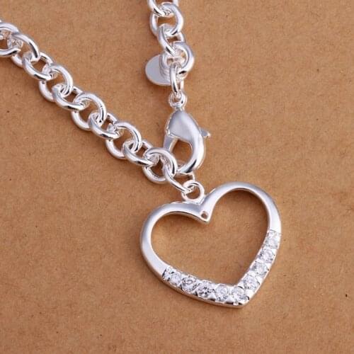 Hot Sale!!Free Shipping silver plated Necklace,Fashion Silver love heart necklace Jewelry Inlaid Stone Heart Necklace