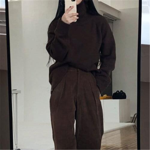 Cashmere Turtleneck Knitted Sweater Women Fall Winter Minimalist Casual Loose Sodt Warm Knitted Pullover Solid Jumpers Lady Top