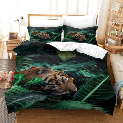 Animal Microfiber Duvet Cover Sets 3D Tiger Quilt Cover for Boys and Girls Decorative 2/3 Piece Bedding Set with Pillowcases