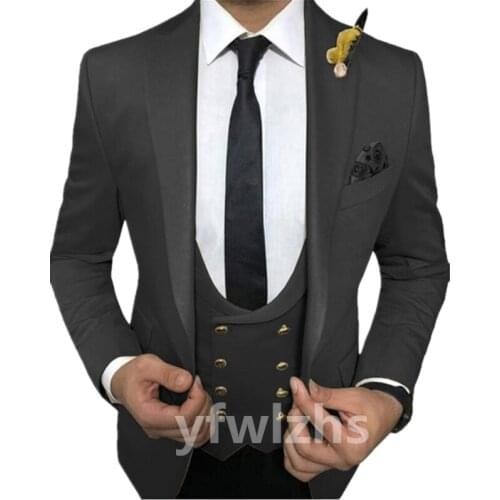 Handsome Groomsmen One Button Notch Lapel Groom Tuxedos Wedding Dress Men Suits Blazer Prom Dinner (Jacket+Pants+Tie+Vest) A829