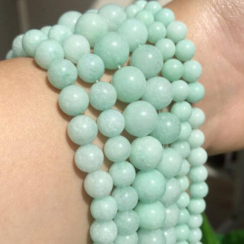 Natural Blue Amazonite Round Loose Stone Beads for Jewelry Making Women Bracelet Necklace Accessories 15" DIY 4 6 8 10 12mm