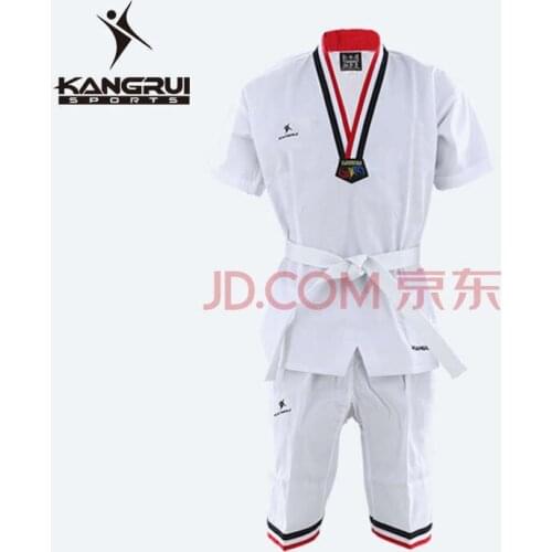 Summer Taekwondo Dress Short-sleeved Adults, Children, Men And Women Training Pure Polyester Cotton Taekwondo Dress White Xxxs