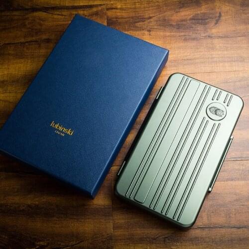 LUBINSKI Green Aviation aluminum & Gum Lined Cigar Travel Case Waterproof Humidor Holder 5 Count W/Gift Box Fit COHIBA Cigars