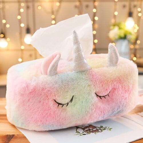 Cartoon Cute Unicorn Plush Tissue Box Durable Home Car Hotel Sofa Paper Tissue Holder Napkin Case Pouch Kids Toys Girls Gifts