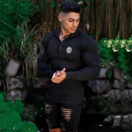 Autumn Cotton Running Polo T Shirt Men Long Sleeve Brand Classic Breathable Fitness Tops Tees Mens Polo Shirts Gym Clothing