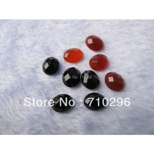 Wholesale 10pcs lot Red agates Carnelian Beads Black Onyx Cabocho 9x11mm Facet Oval gem stone cabochon Jewelry Ring Face