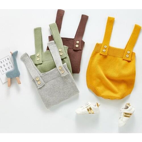 Autumn Vintage Newborn Baby Knitted Cotton Romper Clothes 1Pc Sets Lovely Boy Girl Soft Casual Strap High Waist Jumpsuits 1-2Y
