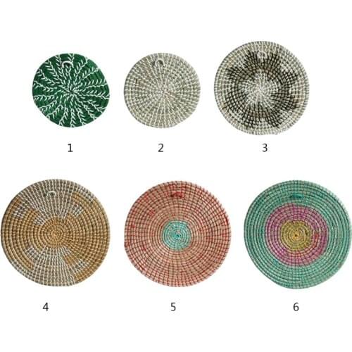 Boho Woven Wall Basket Decor Seagrass Decorative Tray Hanging Wicker Bowl Rustic Decoration for Living Room Bedroom