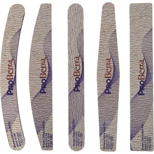 ProBerra JAPAN Zebra Brown 5 Shape Professional nail file Half Moon Sandpaper Nails Sanding All For manicure Tools wholesale