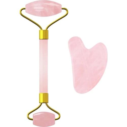 Rose Quartz Massage Roller Gouache Scraper for Facial Massage 100% Natural Jade Guasha Scraper Face Massage Roller