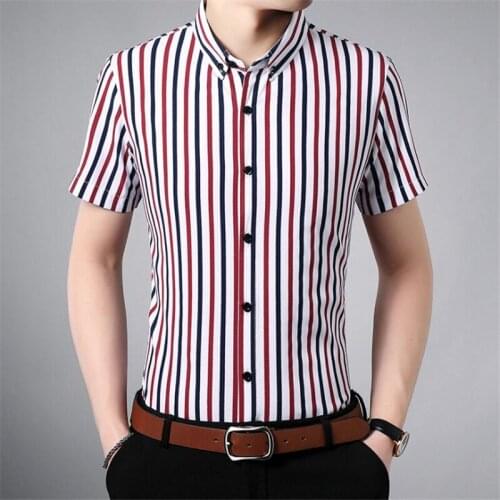 Nice Pop Summer Short sleeve Shirt Men Casual Mens Formal Shirt Slim Fit Fashion Striped Dress Shirt Camiseta Masculina Clothes