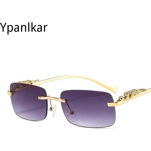 Retro Square Sunglasses Women Brand Designer Fashion Rectangle Rimless Sun Glasses Shades Ladies Frameless Eyeglasses UV400