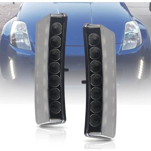 For Nissan 350Z Z33 LED DRL Daytime Running Light Smoke Lens Direct Fit Front Bumper Reflector LED Side Marker Lamps