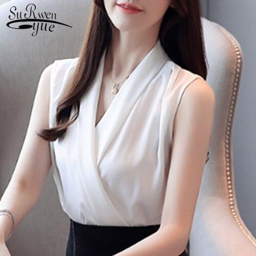 Sexy sleeveless tops women Summer Ladies Clothing Korean Fashion V-neck Vest women tops and blouse chiffon tops 4635 50