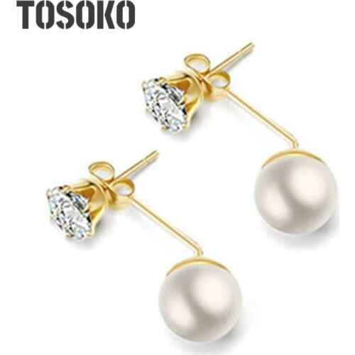 TOSOKO Stainless Steel Jewelry Zircon Caw Drilling Pearl Earrings Female Personality Simple Stud Earrings BSF054