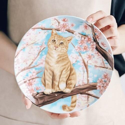 High Quality Bone China Orange Cat Plate Decorative Dessert Cake Dish Plate Porcelain Modern Home Table Wall Decor Unique Gifts