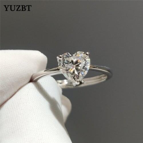 YUZBT 18K White Gold Plated Excellent Cut 1 Carat Heart Gemstone Diamond Test Past D Color Moissanite Ring Women Wedding Jewelry