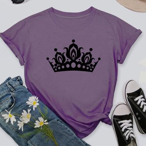 Crown 2021 Women Casual Harajuku Fashion T-shirt Print O-neck Short Sleeve Elastic Stretched Tee Shirt TX8956