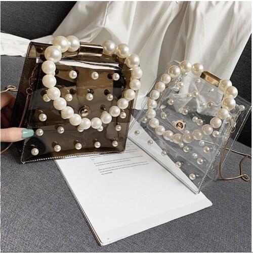 Ladies Clear PVC Shoulder Bag Women Candy Color Jelly Handbag Crossbody Bag Tote Transparent Pearl Jelly Casual Messenger