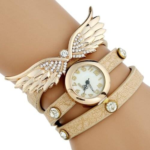 Gnova platinum Angel Wing Watch Crystal Bracelet Charm Golden Rhinestone Women Wristwatch A261