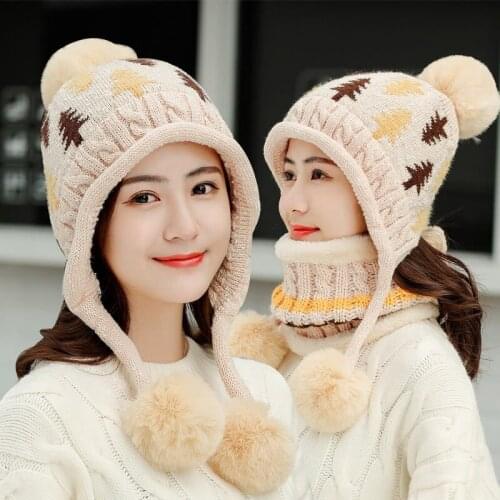 Hats Woman Winter Joker Increase Down Heavy Seta The Ball Scarf Keep Warm Hat Outdoors Ride A Bike Knitting Wool Hat